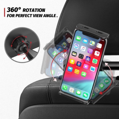 ISTAR For Car Rear Pillow Phone Holder Multifunctional Lazy Rotating Vehicle Seat Headrest Back Tablet Mounting Bracket Stand Upto 4" to 11"
