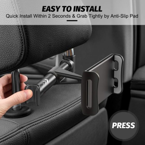 ISTAR For Car Rear Pillow Phone Holder Multifunctional Lazy Rotating Vehicle Seat Headrest Back Tablet Mounting Bracket Stand Upto 4" to 11"