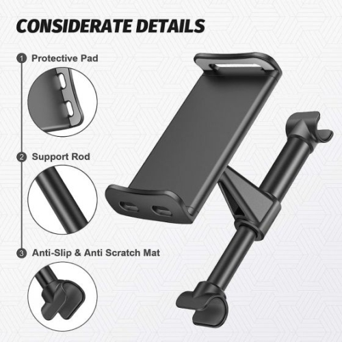 ISTAR For Car Rear Pillow Phone Holder Multifunctional Lazy Rotating Vehicle Seat Headrest Back Tablet Mounting Bracket Stand Upto 4" to 11"
