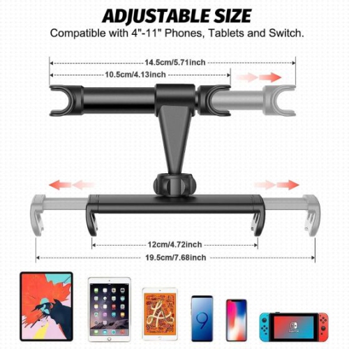 ISTAR For Car Rear Pillow Phone Holder Multifunctional Lazy Rotating Vehicle Seat Headrest Back Tablet Mounting Bracket Stand Upto 4" to 11"