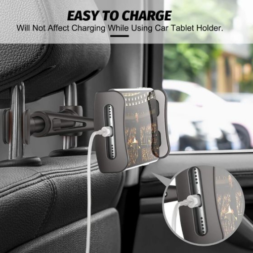 ISTAR For Car Rear Pillow Phone Holder Multifunctional Lazy Rotating Vehicle Seat Headrest Back Tablet Mounting Bracket Stand Upto 4" to 11"