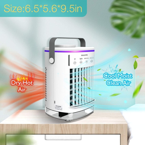 Ventilateur de climatiseur portatif, mini climatiseur personnel avec ventilateur à 4 vitesses, lampe DEL à 7 couleurs, refroidisseur d’air par