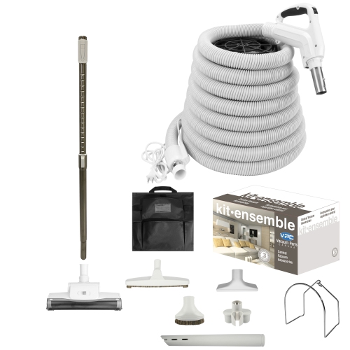 VPC Central Vacuum Accessory Kit - Air Driven - Telescopic Wand with Deluxe Tool Brushes (30 ft Hose)