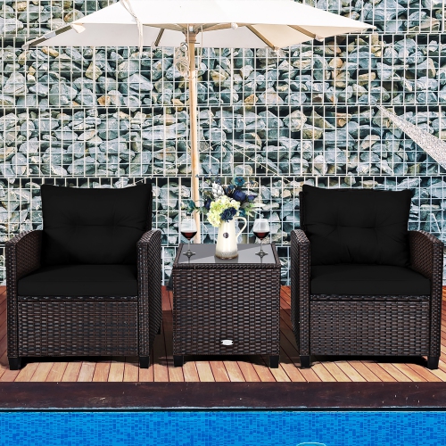 Costway 3PCS Patio Rattan Furniture Set Cushioned Conversation Set Sofa