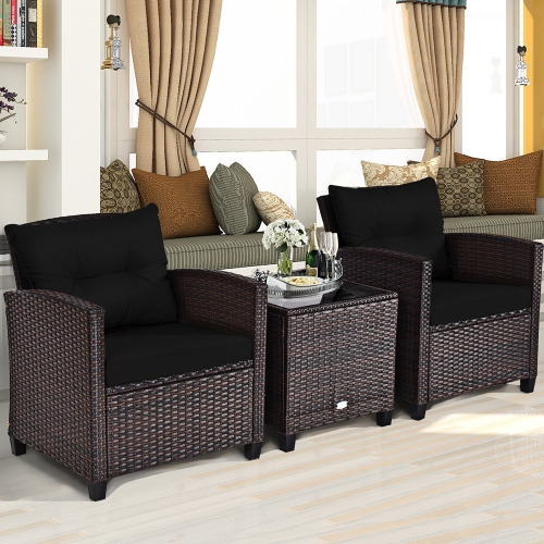 Costway 3PCS Patio Rattan Furniture Set Cushioned Conversation Set Sofa