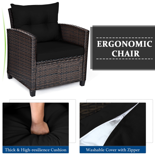 Costway 3PCS Patio Rattan Furniture Set Cushioned Conversation Set Sofa