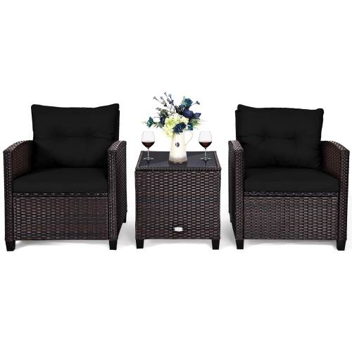 Costway 3PCS Patio Rattan Furniture Set Cushioned Conversation Set Sofa