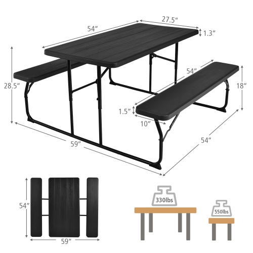 Costway Foldable Picnic Table Bench Set Outdoor Camping for Patio & Backyard