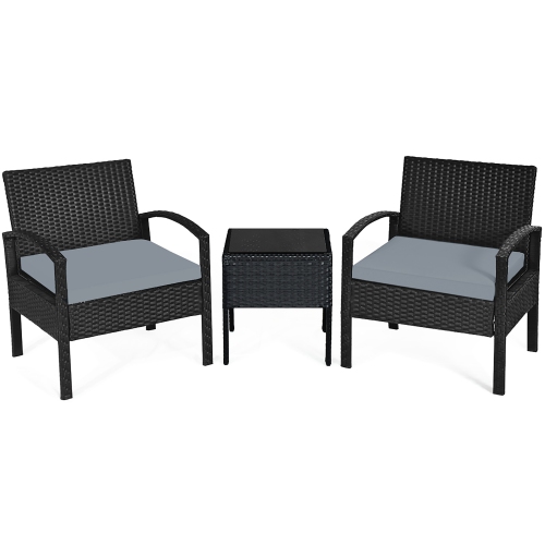 Costway 3PC Patio Rattan Furniture Set Coffee Table Conversation Sofa Cushioned