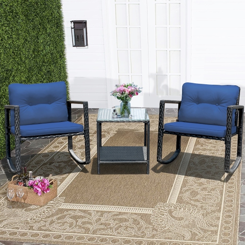 Costway 3PCS Patio Rattan Furniture Set Rocking Chairs Cushioned Sofa