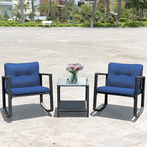 Costway 3PCS Patio Rattan Furniture Set Rocking Chairs Cushioned Sofa