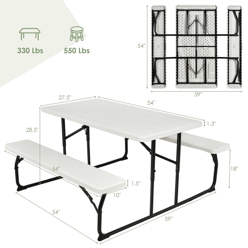Costway Foldable Picnic Table Bench Set Outdoor Camping for Patio & Backyard
