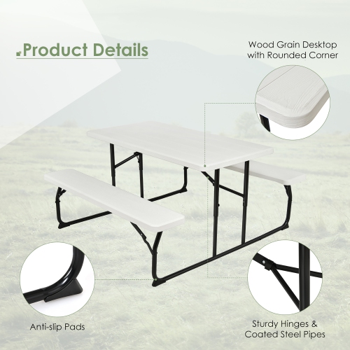 Costway Foldable Picnic Table Bench Set Outdoor Camping for Patio & Backyard