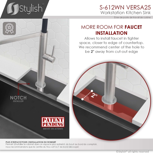 Stylish Undermount Workstation 25" Graphite Black Single Bowl Stainless Steel Kitchen Sink with built-in Accessories, S-612WN