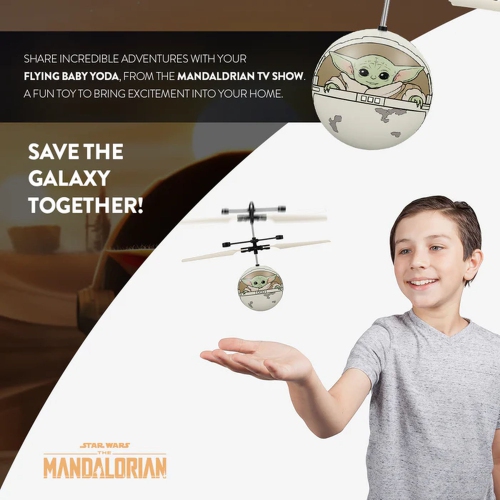 Star Wars The Mandalorian Baby Yoda "The Child" Groku Printed Motion Sensing UFO Ball Helicopter