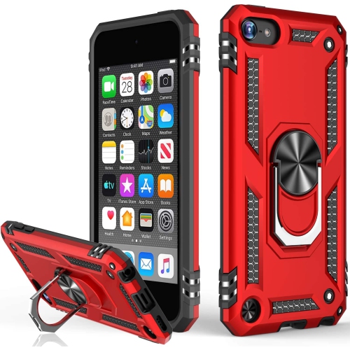 【CSmart】 Anti-Drop Hybrid Magnetic Hard Armor Case with Ring Holder for iPod Touch 5 / 6 / 7, Red