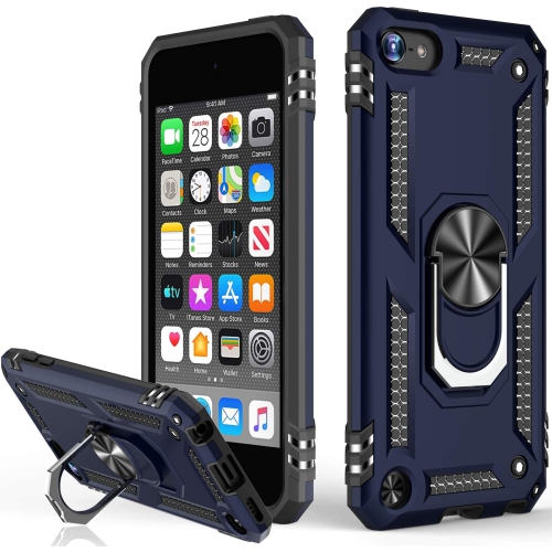 Siège d’armure magnétique hybride résistant aux chutes avec support à anneau pour iPod touch 5/6/7, bleu marine