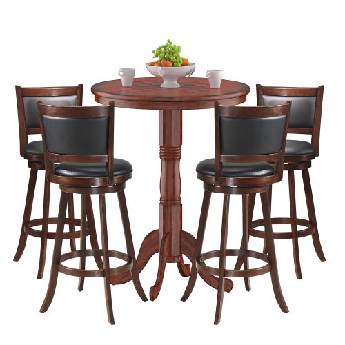 COSTWAY  5PCs Pub Table Set 30" Round Bar Height Table & 4PCs Swivel Bar Stools