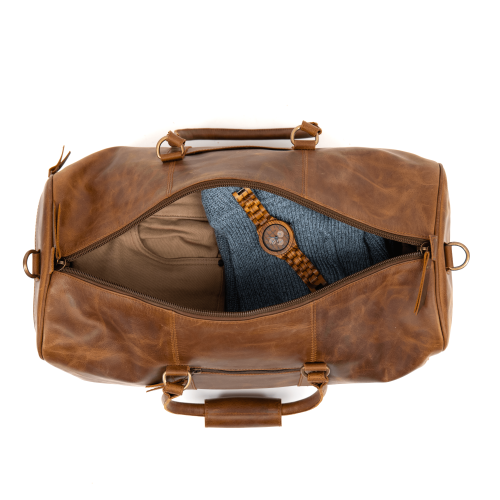 CAMOUFLE – Sac de sport en cuir Weekender Gym, 21 po, brun alezan