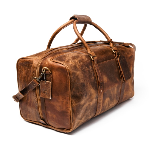 HIDES Luggage Unisex Weekender Leather Travel Gym Duffle Bag 20", Saddle Brown