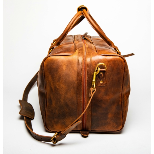 HIDES Luggage Unisex Weekender Leather Travel Gym Duffle Bag 20", Saddle Brown