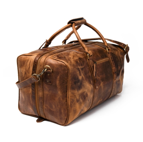 HIDES Luggage Unisex Weekender Leather Travel Gym Duffle Bag 20", Saddle Brown