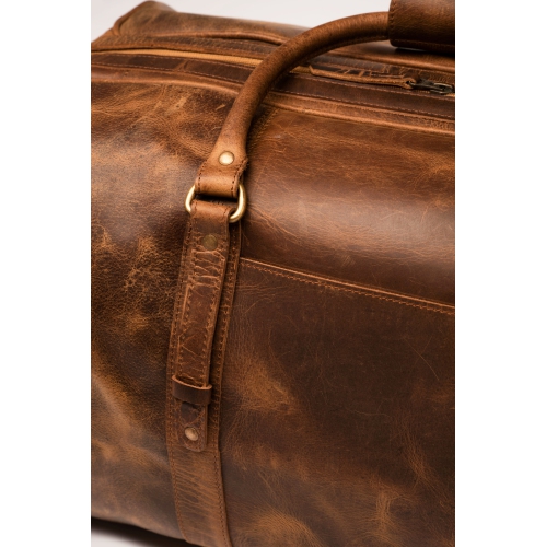 HIDES Luggage Unisex Weekender Leather Travel Gym Duffle Bag 20", Saddle Brown