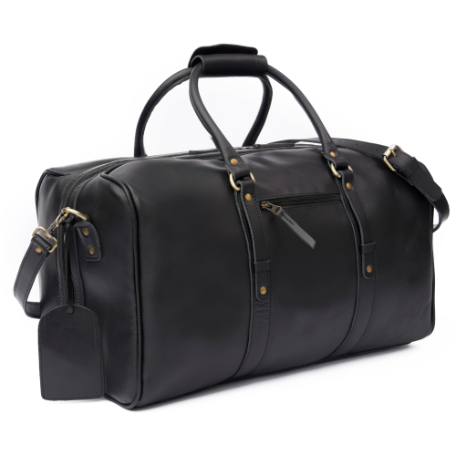 HIDES Luggage Weekender Leather Travel Gym Duffle Bag 20", Black