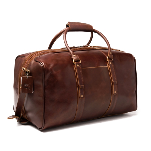 HIDES Luggage Weekender Leather Travel Gym Duffle Bag 20", Antique Brown