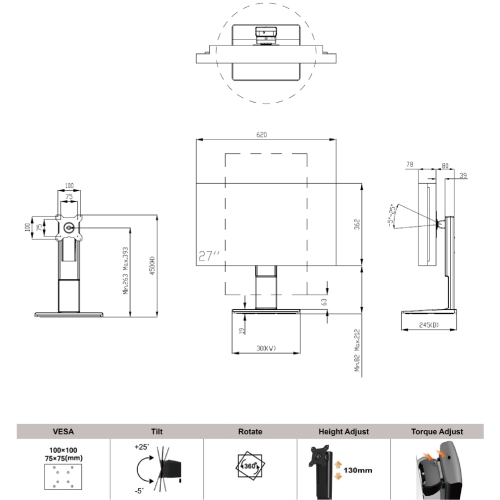 Amer Mount - Single Flat Panel Monitor Stand With VESA Mounting Support - AMR1SH