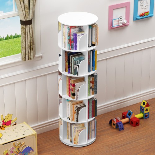 5 Tier 360° Rotating Stackable Shelves Bookshelf Organizer(White)