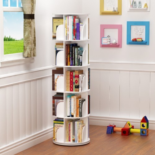 5 Tier 360° Rotating Stackable Shelves Bookshelf Organizer(White)