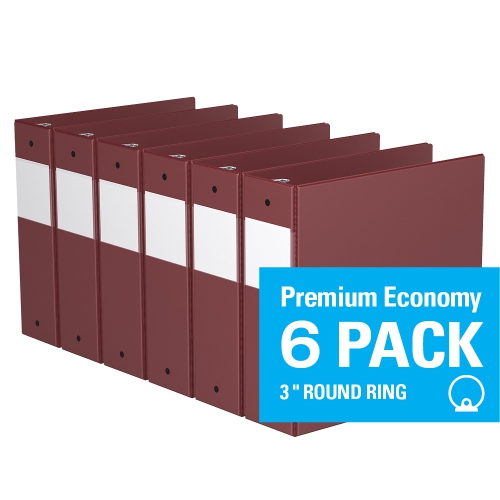 Davis Group Premium Economy Round Ring Binder, 6 Pack, 3" - Burgundy