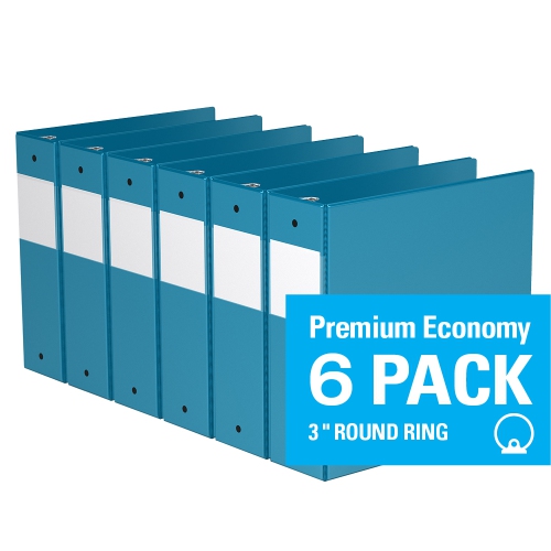 Davis Group Premium Economy Round Ring Binder, 6 Pack, 3" - Turquois Blue