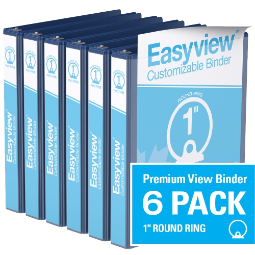 DAVIS GROUP  Easyview® Premium Round Ring Customizable View Binder, 6 Pack, 1" - Royal In Blue
