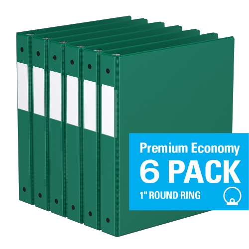 Davis Group Premium Economy Round Ring Binder, 6 Pack, 1"- Green
