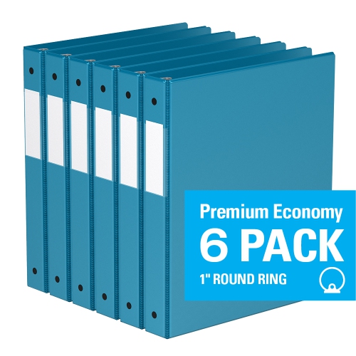 DAVIS GROUP  Premium Economy Round Ring Binder, 6 Pack, 1"- Turquoise In Blue