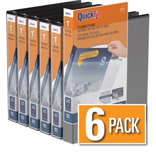 Davis Group QuickFit® View Binder D Ring, 6 Pack, 1" - Black