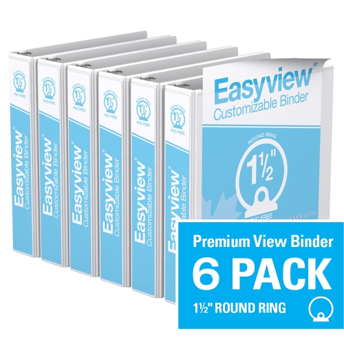 Davis Group Easyview® Premium Round Ring Customizable View Binder, 6 Pack,  1.5 - White