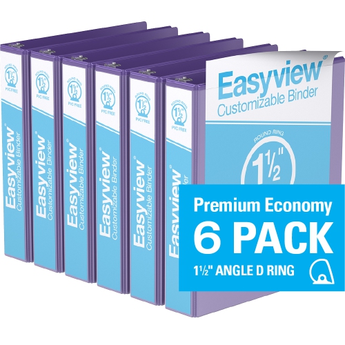 6 Pack Premium Economy Angle D Ring Binder 1.5, Purple 