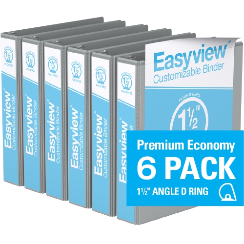 Davis Group Easyview® Premium Round Ring Customizable View Binder, 6 Pack, 1.5" - Grey