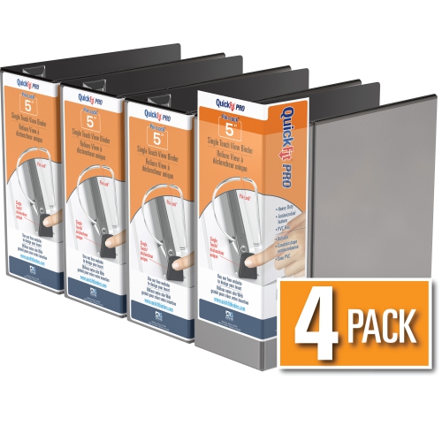 Davis Group Davis Group QuickFit® Pro Heavy Duty Single Touch Pin-Lock® View Binder, 4 Pack, 5" - Black