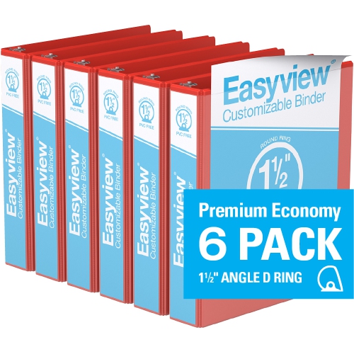DAVIS GROUP  Easyview® Premium Round Ring Customizable View Binder, 6 Pack, 1.5" - In Red