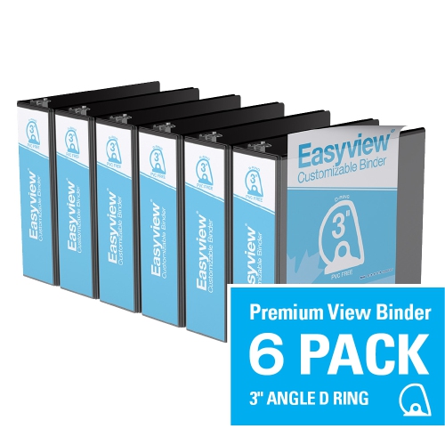 Davis Group Easyview® Premium D Ring Customizable View Binder, 6 Pack, 3" - Black