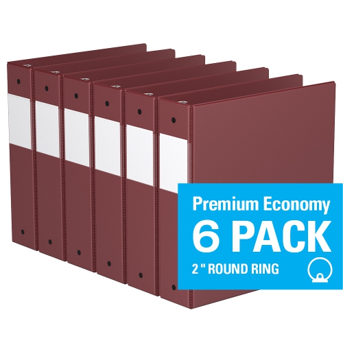 DAVIS GROUP  Premium Economy Round Ring Binder, 6 Pack, 2" - In Burgundy