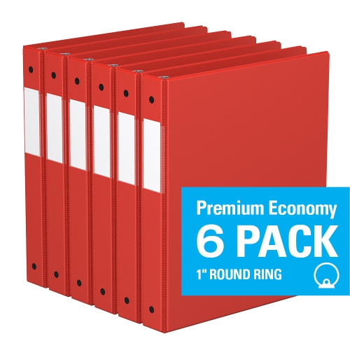 DAVIS GROUP  Premium Economy Round Ring Binder, 6 Pack, 1"- In Red
