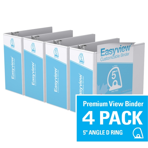 Davis Group Easyview® Premium D Ring Customizable View Binder, 4 Pack, 5" - White