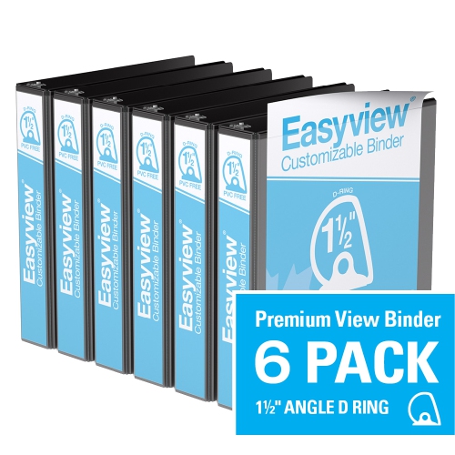 DAVIS GROUP  Easyview® Premium D Ring Customizable View Binder, 6 Pack, 1.5" - In Black