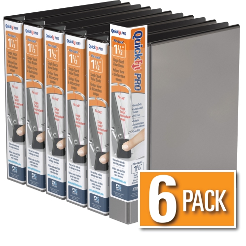 Davis Group Davis Group QuickFit® Pro Heavy Duty Single Touch Pin-Lock® View Binder, 6 Pack, 1.5" - Black