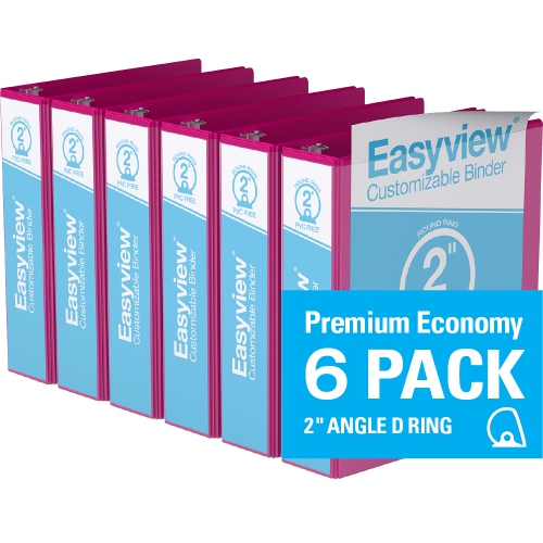 Davis Group Easyview® Premium Round Ring Customizable View Binder, 6 Pack, 2" - Pink